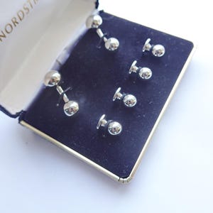Vintage Tuxedo Cuff Links Shirt Studs Set, Silver Barbell Cufflinks Studs, Minimalistic Cuff Link Studs, Men&#39;s GROOM Gift Tuxedo Accessories