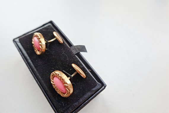 Antique Victorian Cufflinks, Pink Gold Filled Pin… - image 1