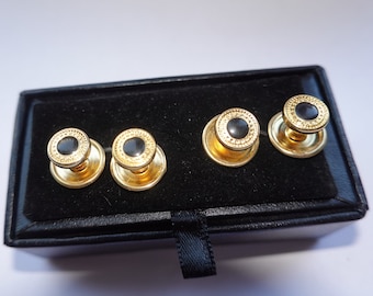 Vintage schwarze Smoking-Hemd-Ohrstecker, Ohrstecker, schwarzer Onyx-Tuxedo-Ohrstecker, 4 schwarze Nieten, Hochzeit-Manschettenknöpfe, Bräutigam-Geschenk, Smoking-Accessoire