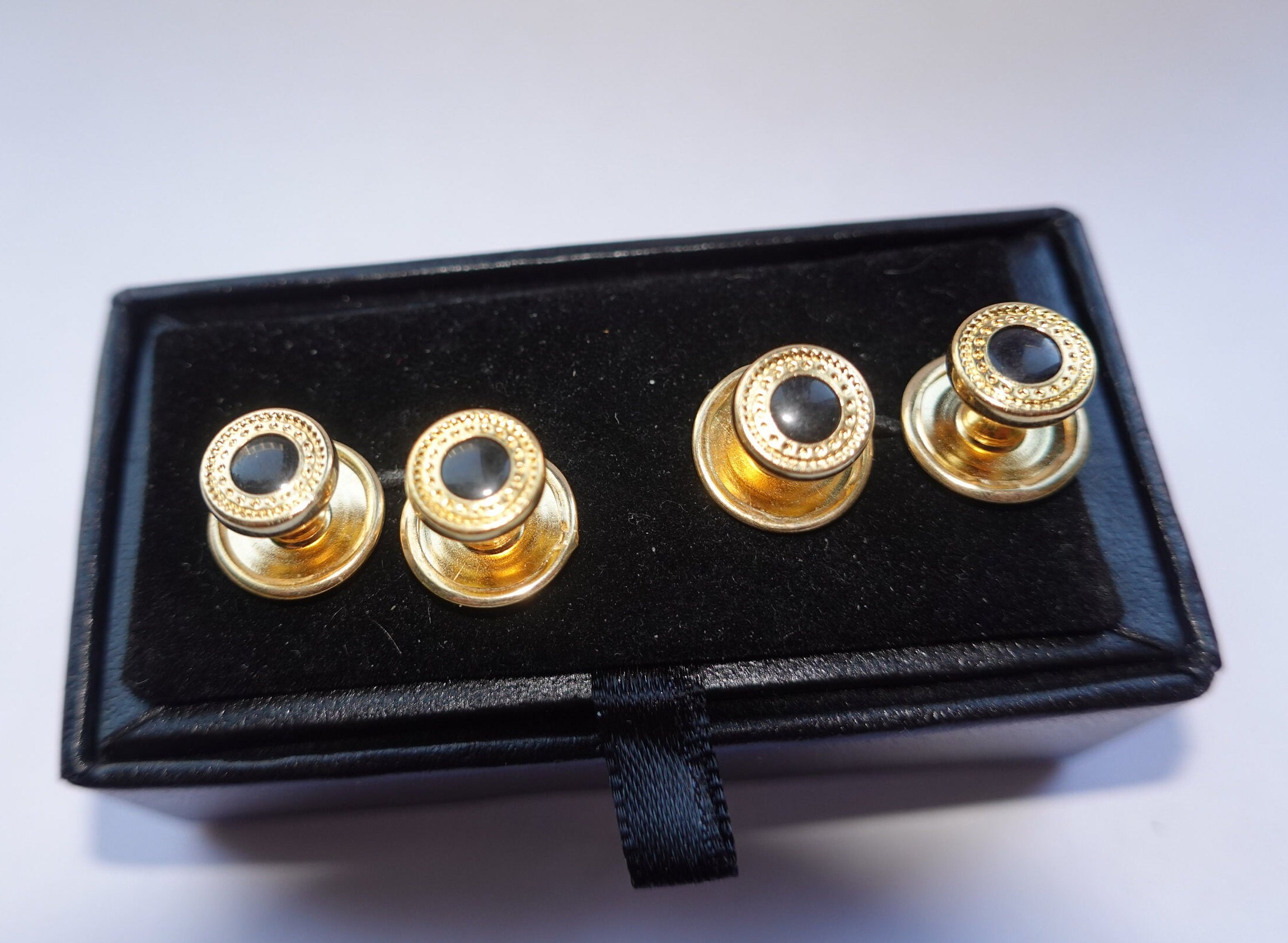 Gold Onyx Button Studs | The Black Tux