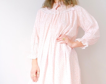 Vintage lingerie dress cottage core dead stock dress gauze cotton muslin peach pink floral true 70s 80s  romantic aesthetics size S/XL