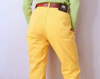 Vintage Versace banana yellow Italian denim basic pants nineties aesthetics capsule trousers size S/M