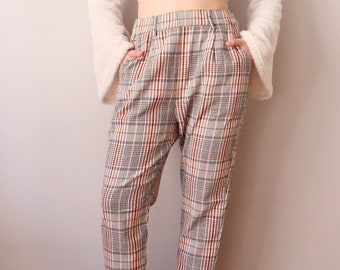 Vintage checkered tapered cinnamon blue beige 90s checkered high waist light capsule pants size M