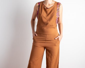 Vintage apron cut caramel 90s jumpsuit romper dungaree pants classic basic size M