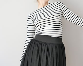 Vintage la mariniere top tutu skirt fusion dress mesh nylon minimalist aesthetics layered dress black long sleeve a-line size s/m