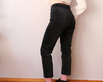 Vintage black cotton velvet pants nineties 90s high mid rise pant unisex bootcut cotton Italian size S