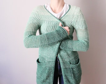 Vintage Häkeljacke aus Baumwolle in Grün im Cottagecore-Strick (Größe S/M)