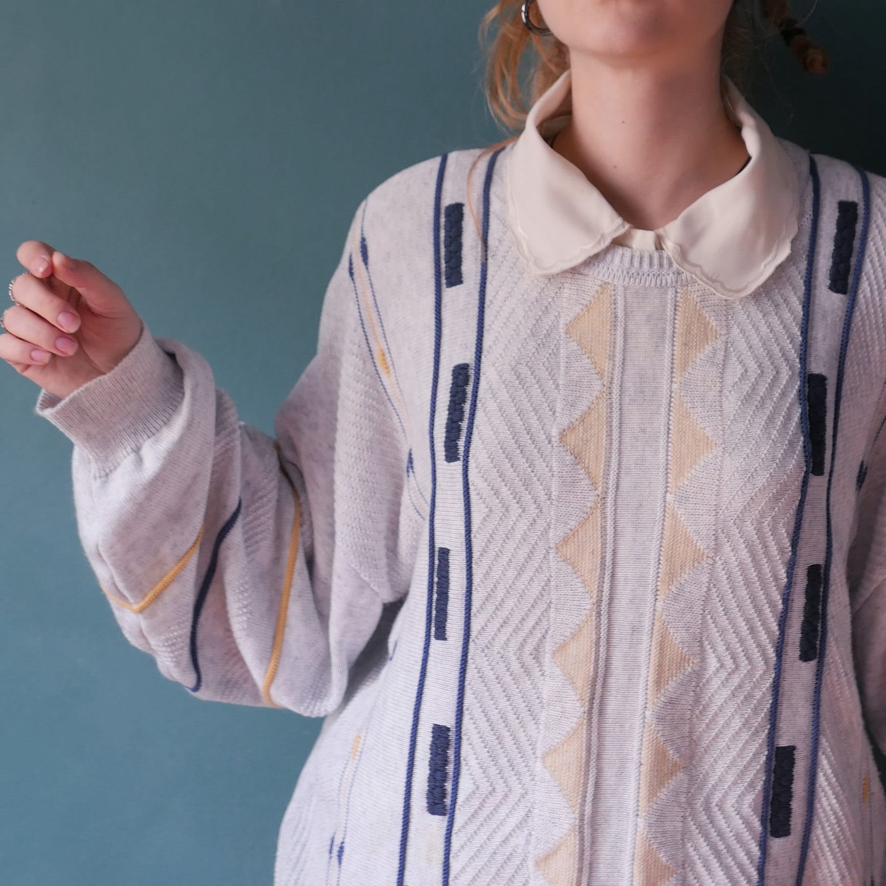 Vintage Folklore-Pullover: 80er/90er Jahre Kastenpullover (Größe M/L)