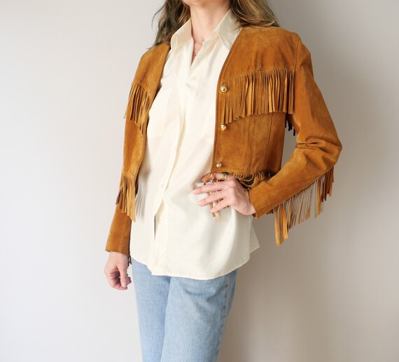 Vintage boho 70s camel earthy brown fringe leathe… - image 6