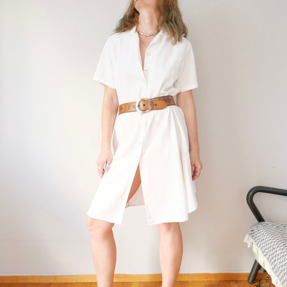Vintage 100% linen white button down camisole bas… - image 1