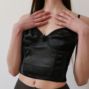 Vintage Korsett Top schwarz Satin Accessoire Corsage 70er 80er Größen verstellbar Größe M