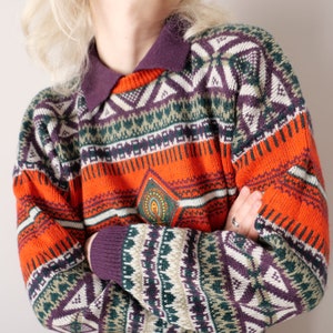 Vintage Lana Wolle Fair Isle Polo Pullover - Cottagecore Pullover Größe M