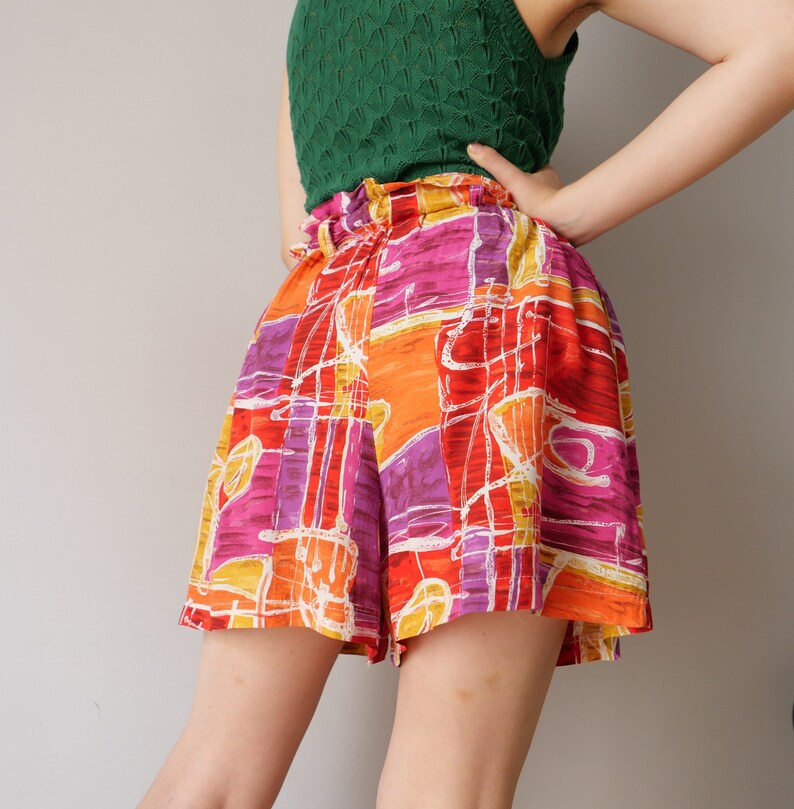 vintage années 90 sac en papier patchwork motif shorts taille haute pantalon de base vêtements de maison cottage core shorts taille S image 6