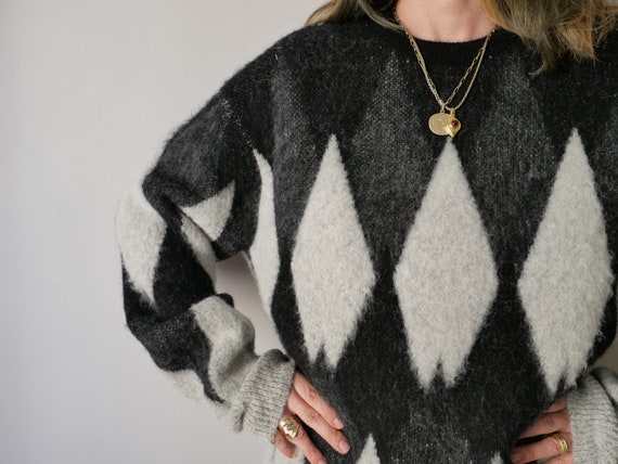 Alpaca Wool Vintage folklore sweater long grey ar… - image 8