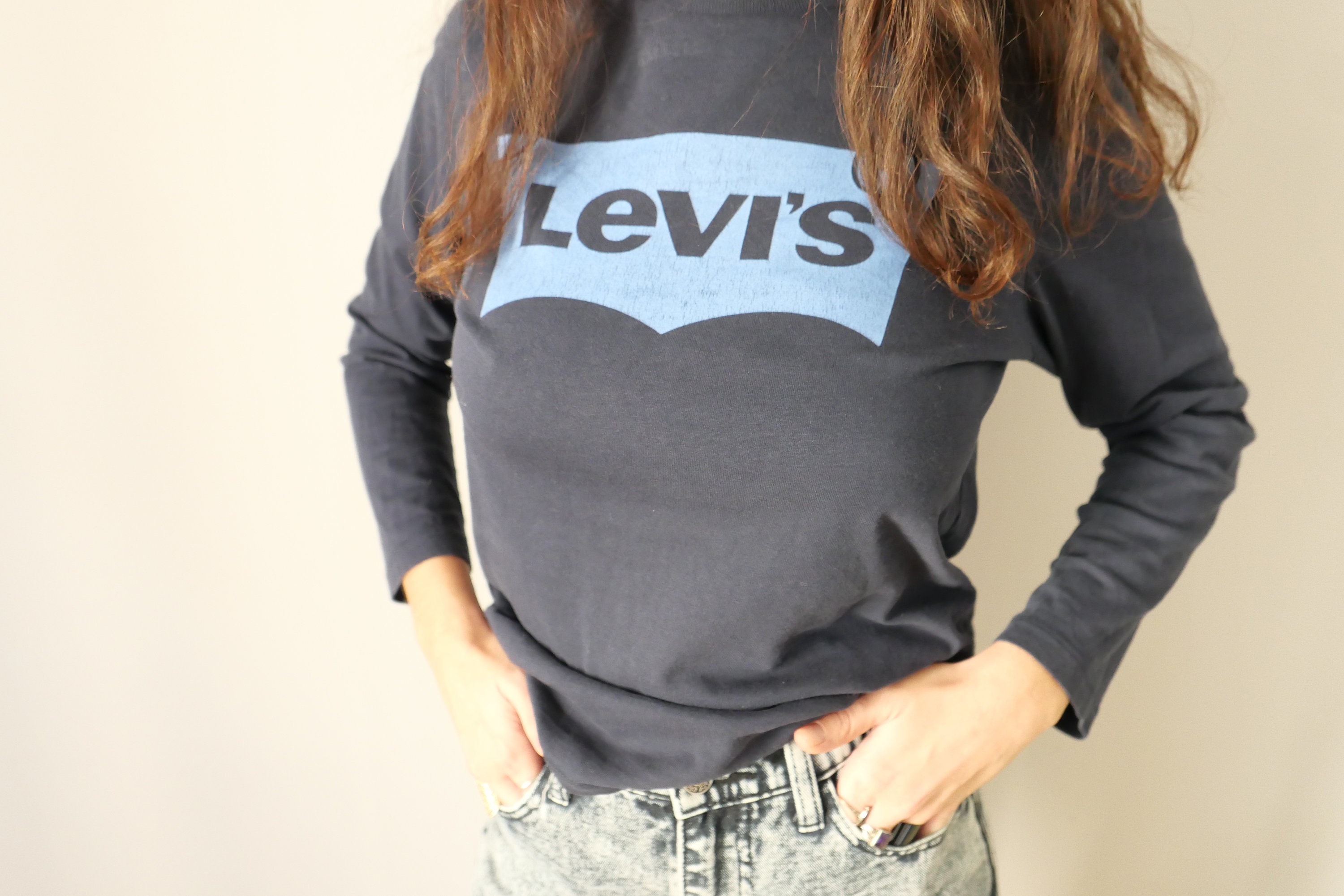 Vintage 90s LEVIS Cotton Long Sleeve Top - Faded Logo - Etsy