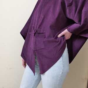 Vintage corduroy boho shirt soft India cotton poncho ethnic overthrow cozy chunky 90s pareo wool unisex purple cover up all sizes zdjęcie 4