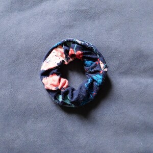 Handmade floral blue cotton scrunchy soft to hair accessory fabric hair tie onesize