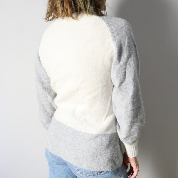 Vintage bunny angora fluffy puff sleeves grey whi… - image 7