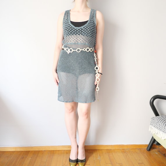 Vintage Cotton Knitted  boho dress Crochet woven … - image 1