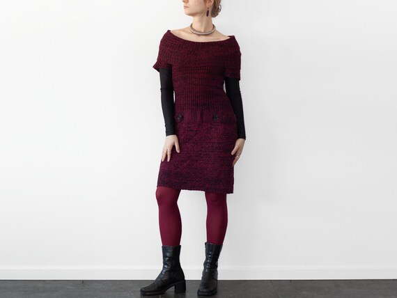 Vintage 90s Knit Sweater Dress: Red Black Marled Acrylic Tunic S/M - Etsy