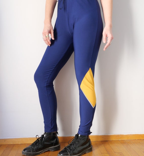 Vintage Blue Retro Yellow Detail Pant High Waist Basic Capsule Pants Yoga Minimalist Street Style Capsule Size S L Etsy Ireland