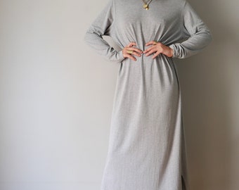 Vintage Lands End Grey Cotton T-Shirt Dress: Basic Layer, Size M/L
