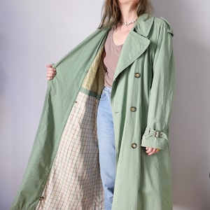 Vintage Hugo Boss Gabardine Trench Coat: Mint Green Check Lining, L/XL