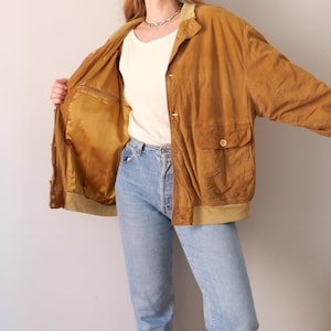 aviateur vintage en cuir suédé camel preppy veste souple classique boxy original vintage nature suède rare des années 80 des années 90 patine taille L unisexe