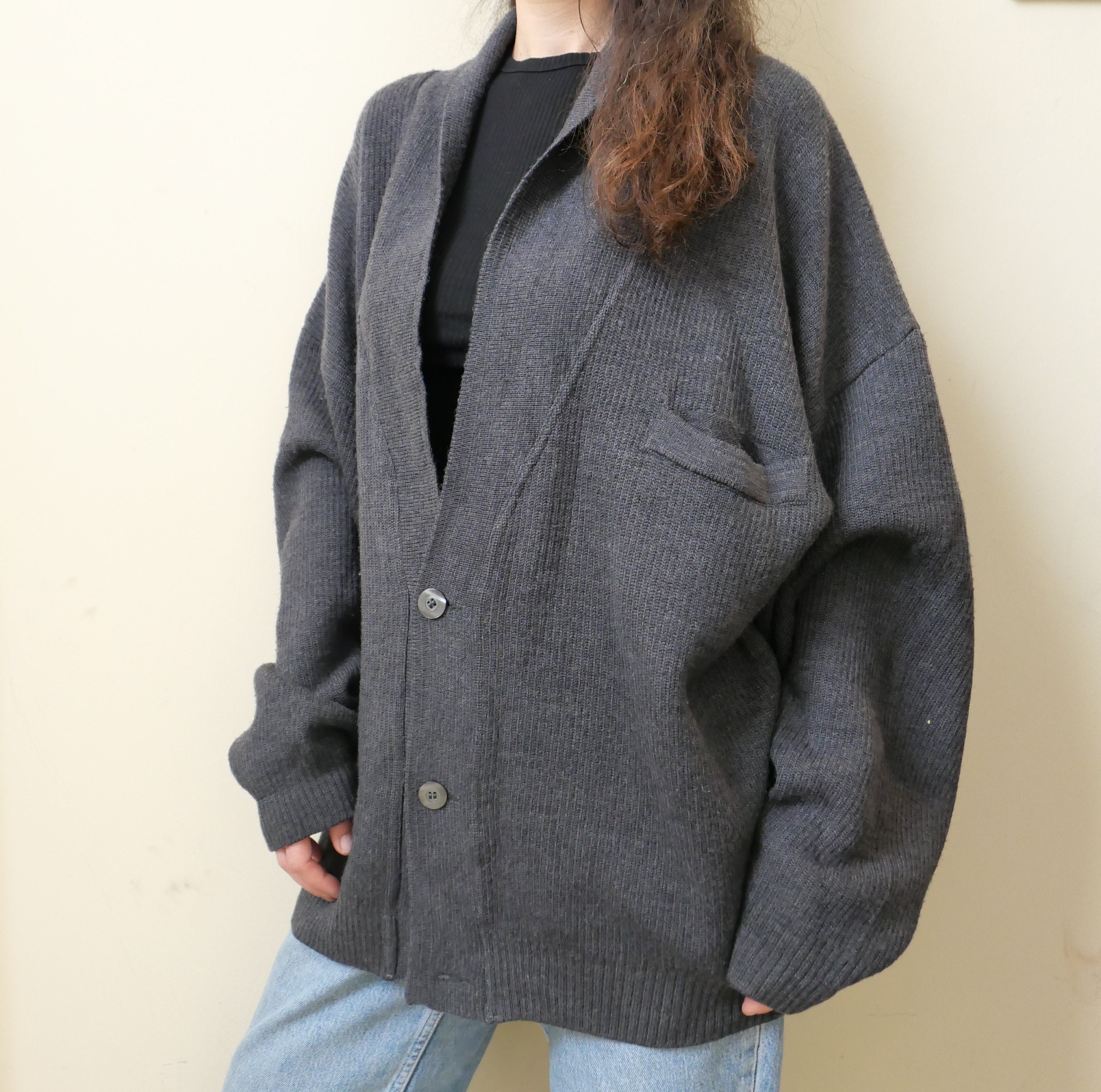 Cardigan Vintage En Laine - Marron, Taille M, 1 Bouton, Occasion Très Bon état, Style Classique