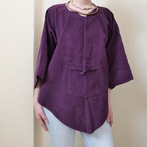 Vintage corduroy boho shirt soft India cotton poncho ethnic overthrow cozy chunky 90s pareo wool unisex purple cover up all sizes zdjęcie 6