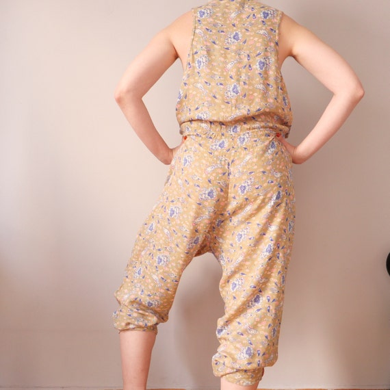 Vintage jumpsuit apron cut made in India 90s beig… - image 4