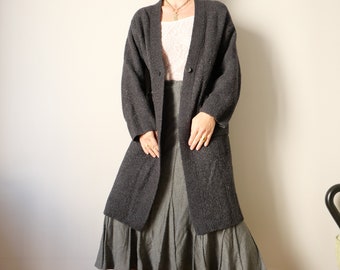 Vintage long blue grey cardigan duster longline soft layers cardigan basic cozy cottage core size L