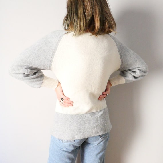 Vintage bunny angora fluffy puff sleeves grey whi… - image 5