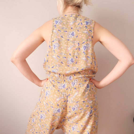 Vintage jumpsuit apron cut made in India 90s beig… - image 7