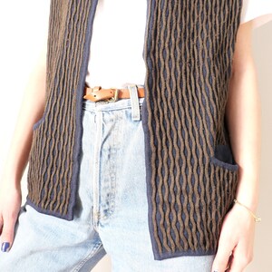 Vintage earthy blue brown wave vest cozy cottage core boxy style 80s 90s easy cut cozy unisex size S/L image 4