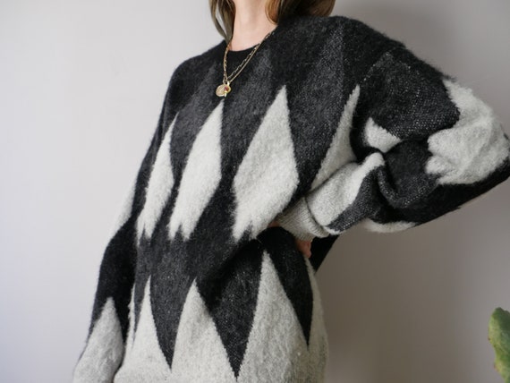 Alpaca Wool Vintage folklore sweater long grey ar… - image 4