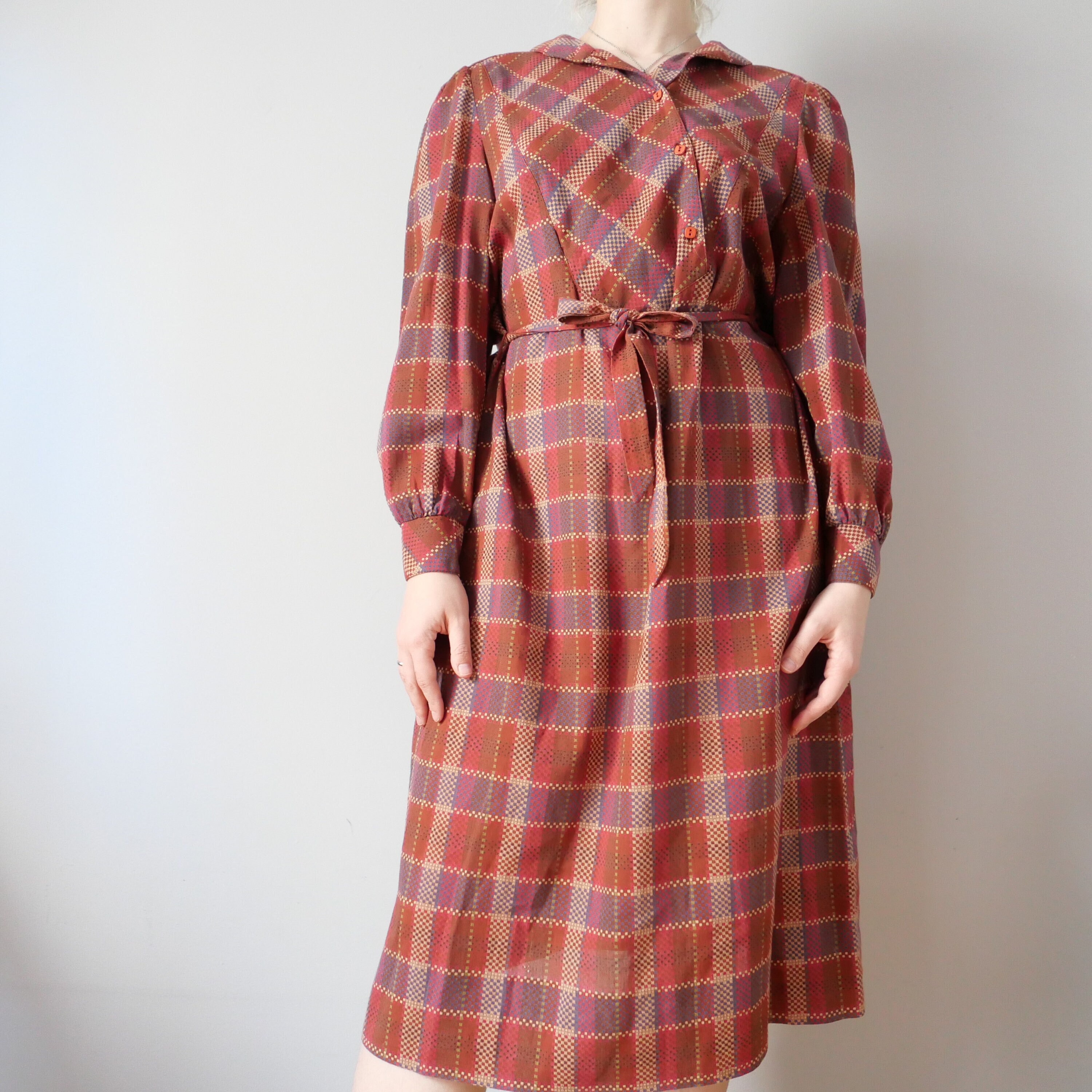 全信頼を寄せる With Dress Camisole Vintage Belt Checkered Sleeves Long and キャミソール