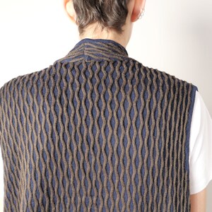 Vintage earthy blue brown wave vest cozy cottage core boxy style 80s 90s easy cut cozy unisex size S/L image 5