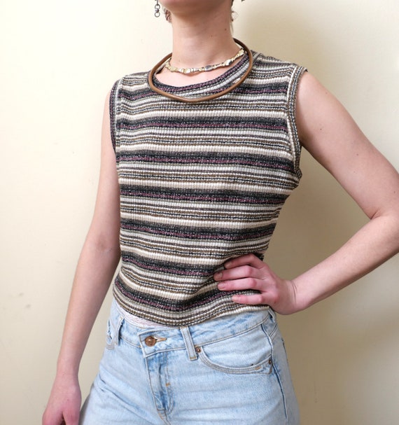 Vintage 90s rave style lurex fav knit top stripes… - image 4
