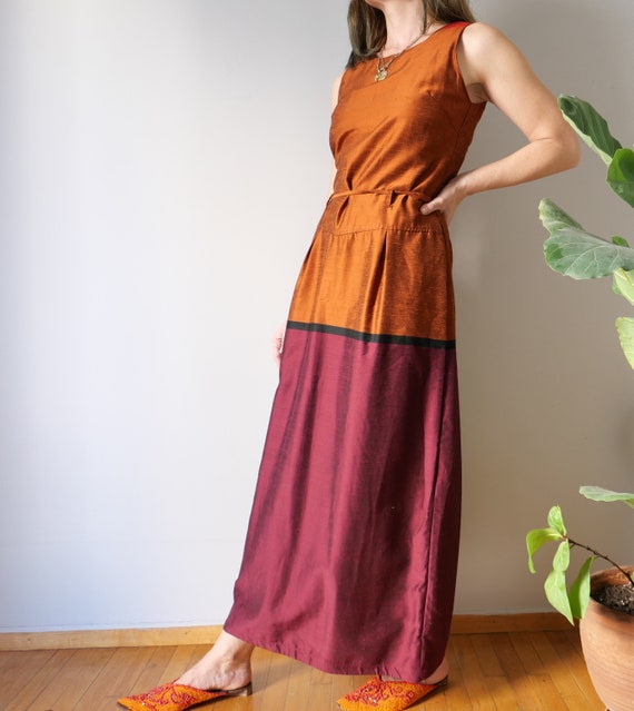 Vintage colour block unique dress silk blend feel… - image 8