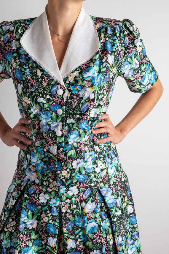 Vintage true 70s floral camisole dress sleeve cott