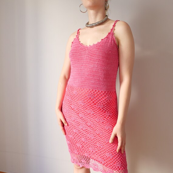 Vintage pink crochet dress Y2K 90s barbie core kn… - image 5