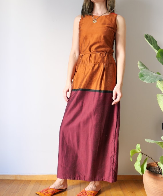 Vintage colour block unique dress silk blend feel… - image 4