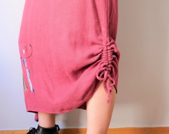 Vintage asymmetrical rose pink skirt unique cotton linen mix long y2k 90s romance full cottage core cozy skirt size M/L/XL