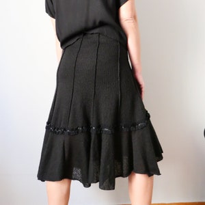 Vintage 90s Black Wool Skirt: Cottagecore Cascade A-Line (M/L)