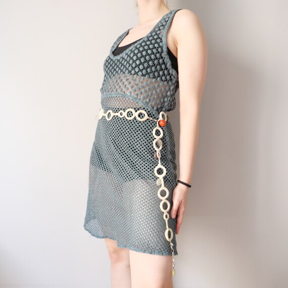 Vintage Cotton Knitted  boho dress Crochet woven … - image 7