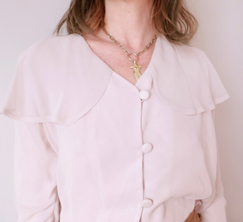 Vintage silk poet collar soft pink shirt super boxy light rare statement piece romantic cottage core aesthetics size S/M image 4