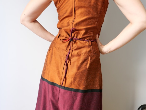 Vintage colour block unique dress silk blend feel… - image 2