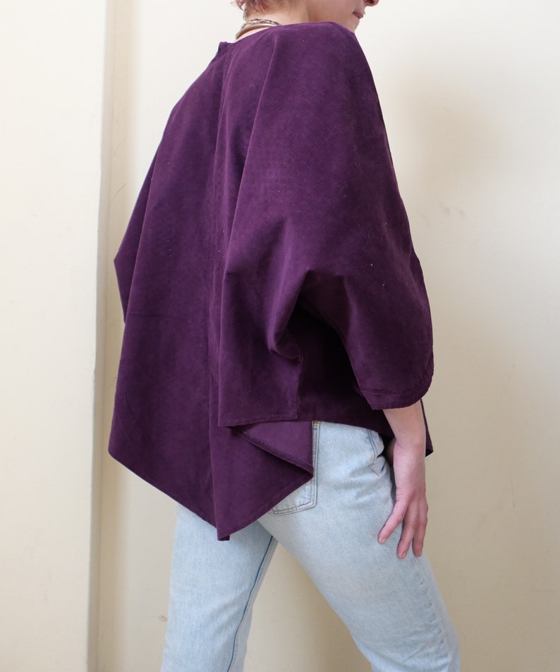 Vintage corduroy boho shirt soft India cotton poncho ethnic overthrow cozy chunky 90s pareo wool unisex purple cover up all sizes zdjęcie 9