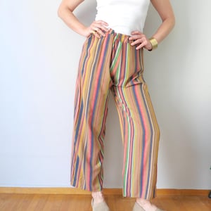 Palazzo Culottes de Rayas Vintage: Pantalones de Talle Alto hasta el Tobillo, Hechos en Italia